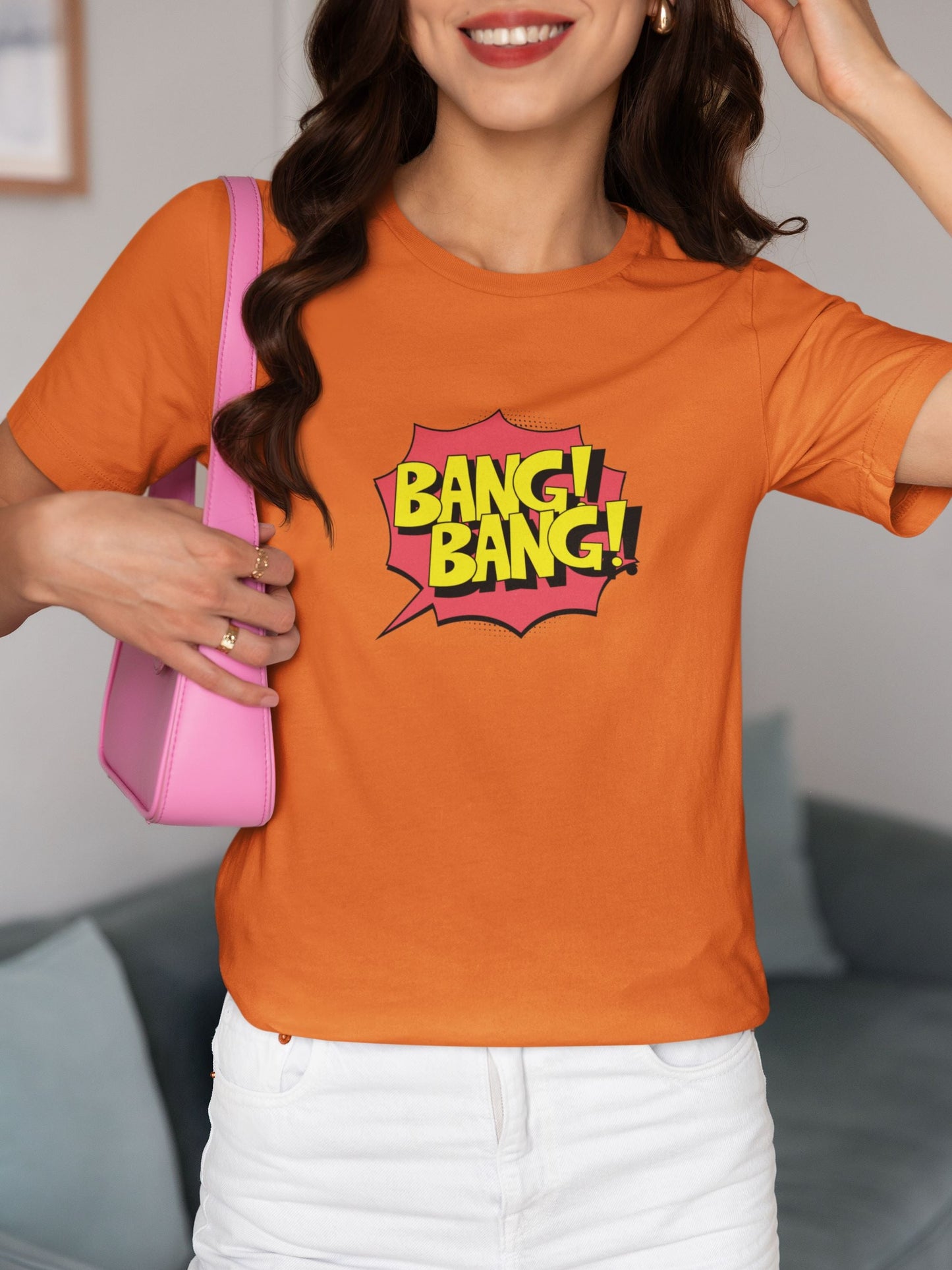 Bang Bang Half Sleeve T-shirt for Women Orange