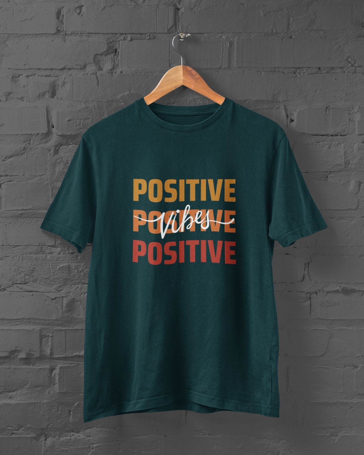 Positive Vibes Half Sleeve T-shirt for Men Petrol Blue