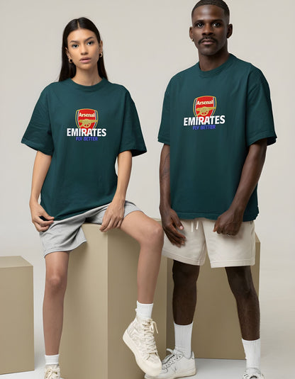 Arsenal Emirates Fly Better Unisex Oversized T-Shirt for Men & Women Petrol Blue