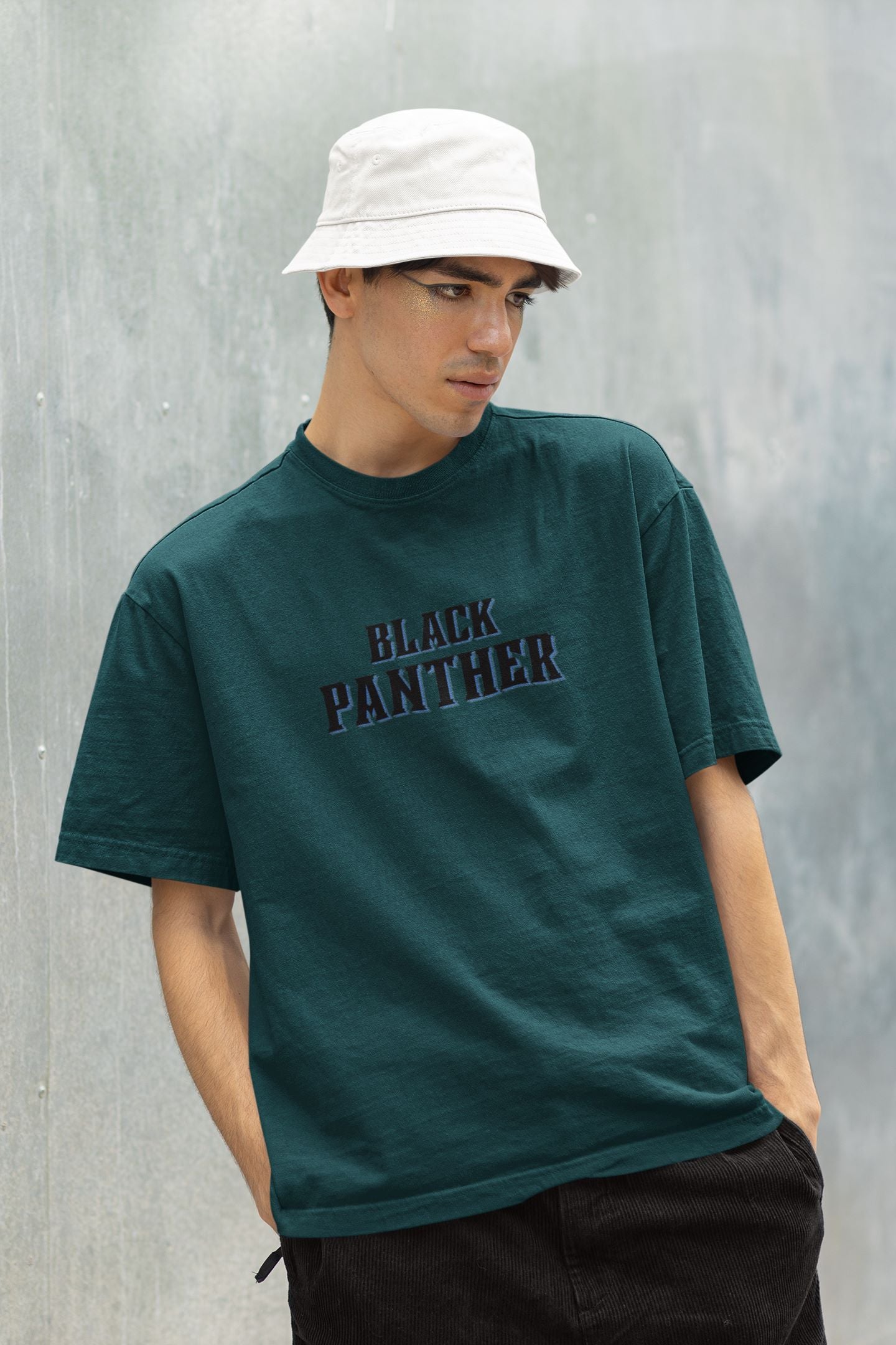 Black Panther Superhero Oversized T-shirt for Men Petrol Blue