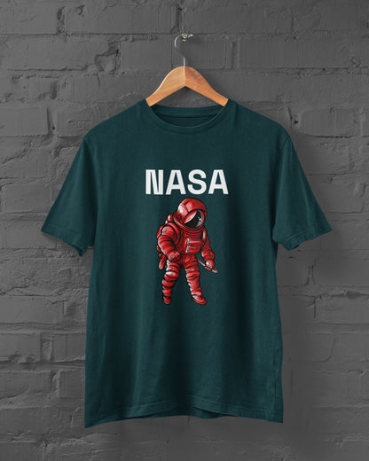 NASA Red Astronaut Half Sleeve T-shirt for Men Petrol Blue