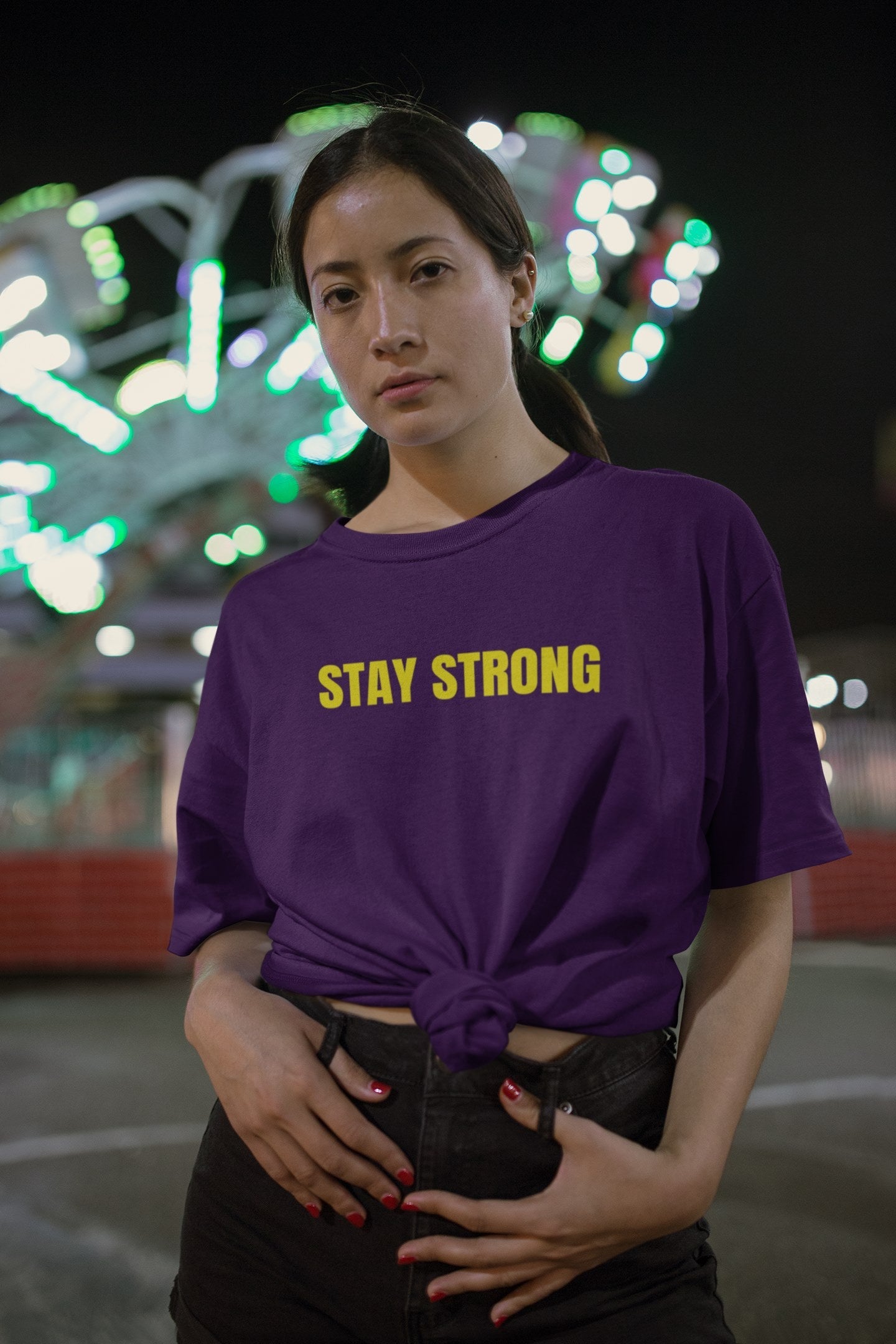 Stay Strong Half Sleeve T-shirt for Women purple