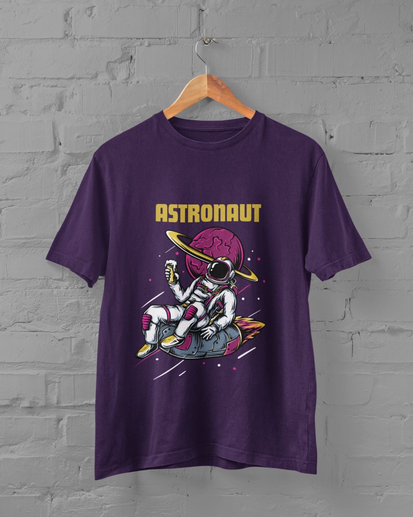 Astronaut chilling in space Design Printed in Purple T-shirt