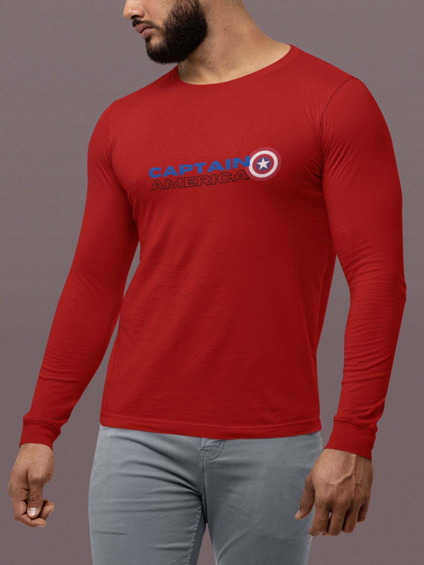 Captain America Superhero Full Sleeve T-Shirt for Men Red