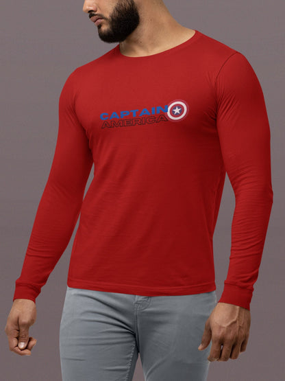 Captain America Superhero Full Sleeve T-Shirt for Men Red