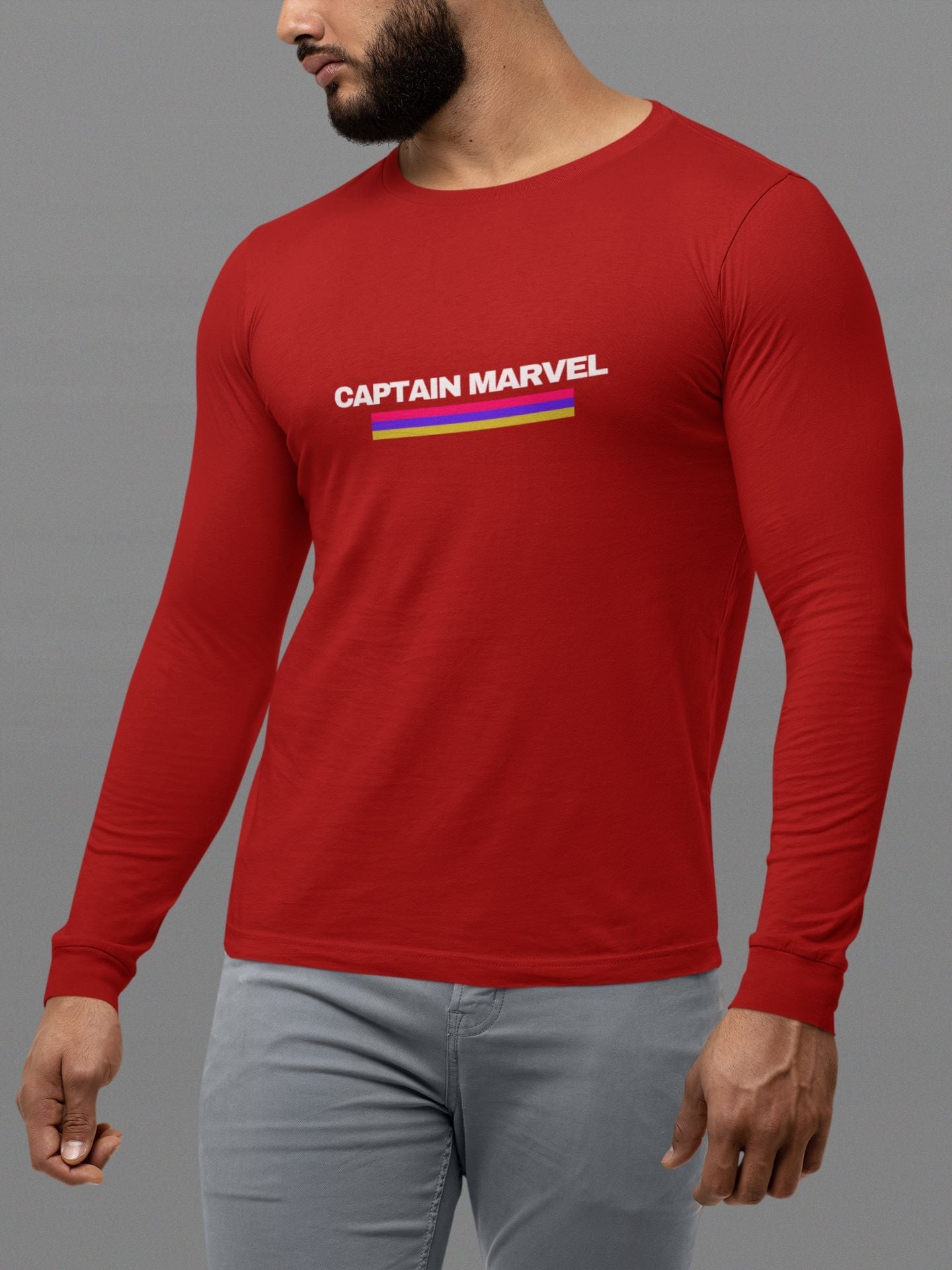 Captain Marvel Full Sleeve T-Shirt for Men Red