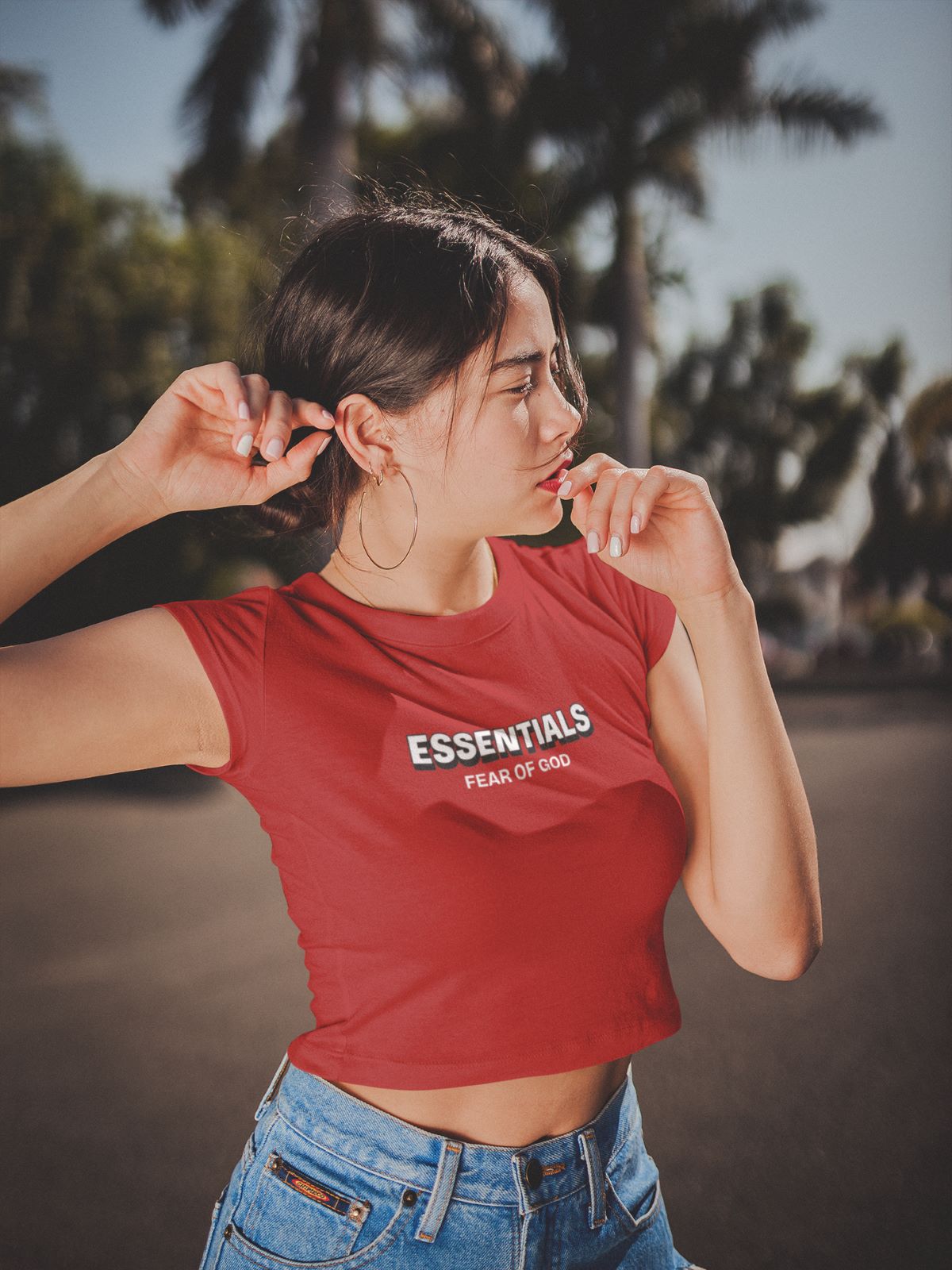 Essentials FOG Crop Top for Women Red