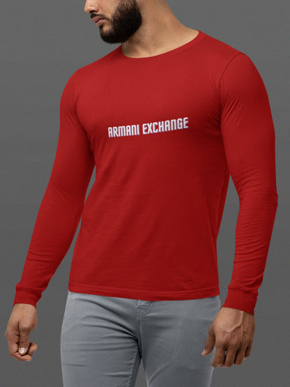 Men wearing Red Armani Exchange printed full Sleeve T-shirt