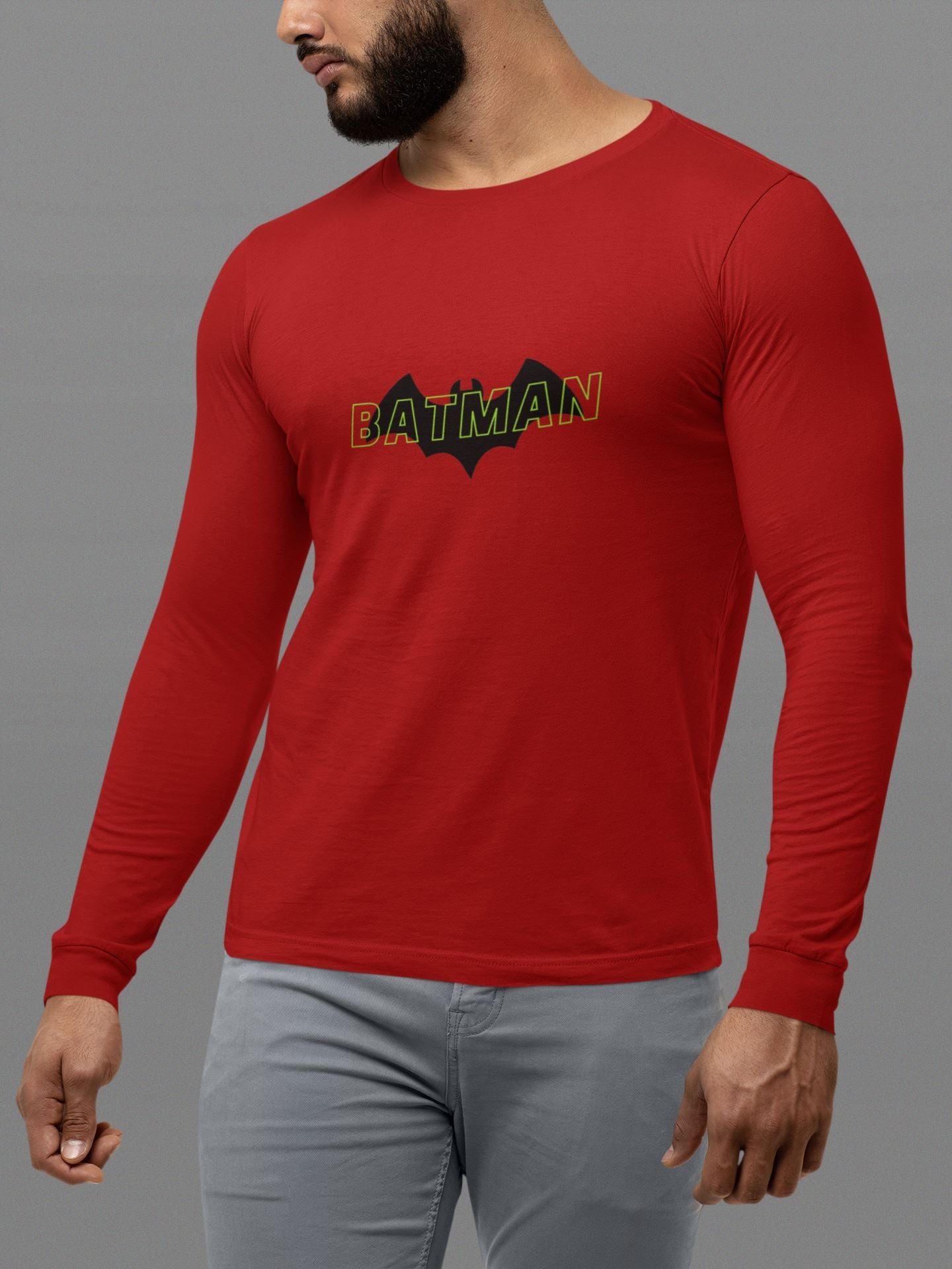 Batman Superhero Full Sleeve T-shirt for Men red