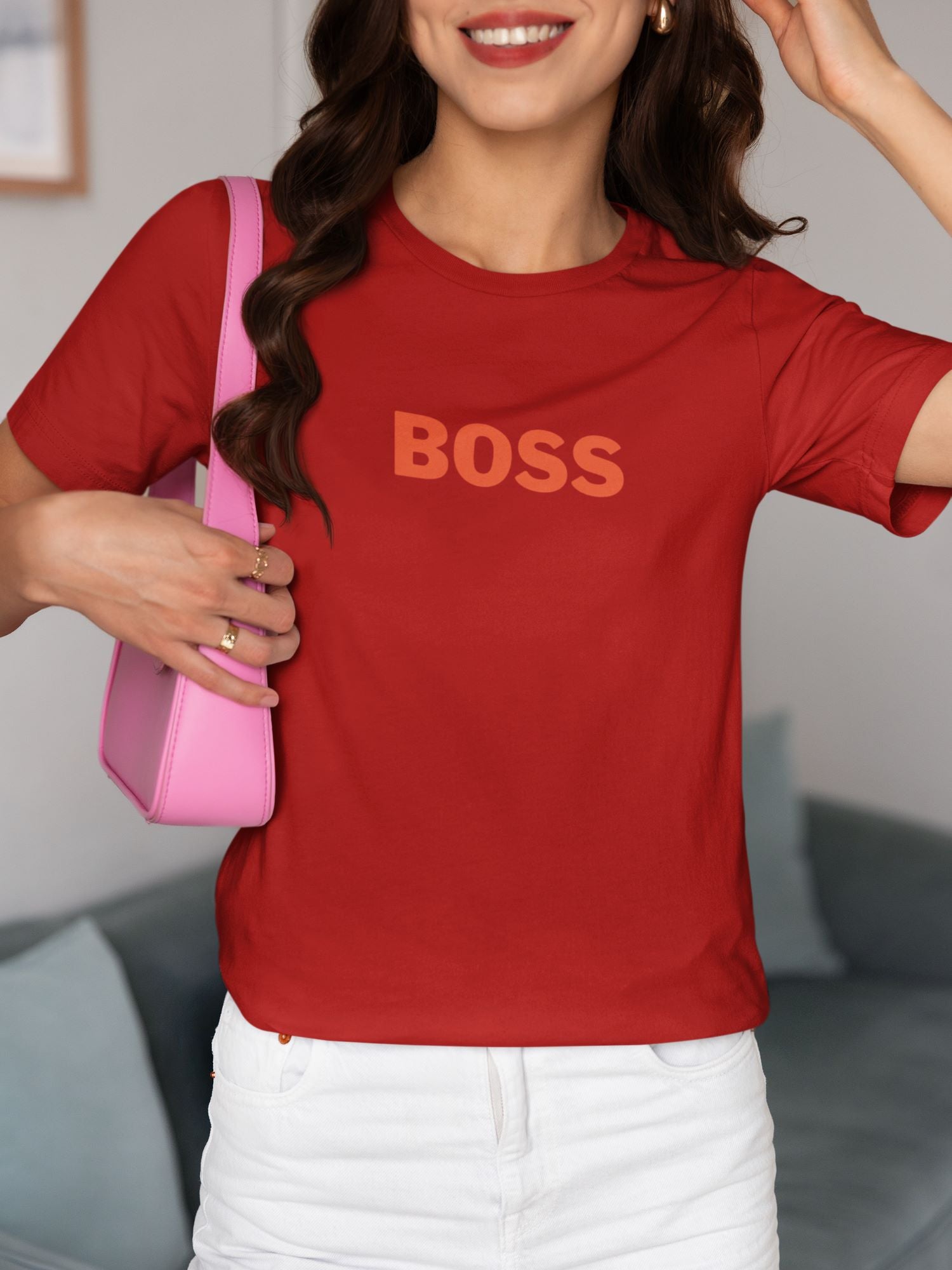 BOSS Half Sleeve T-shirt for Women Red