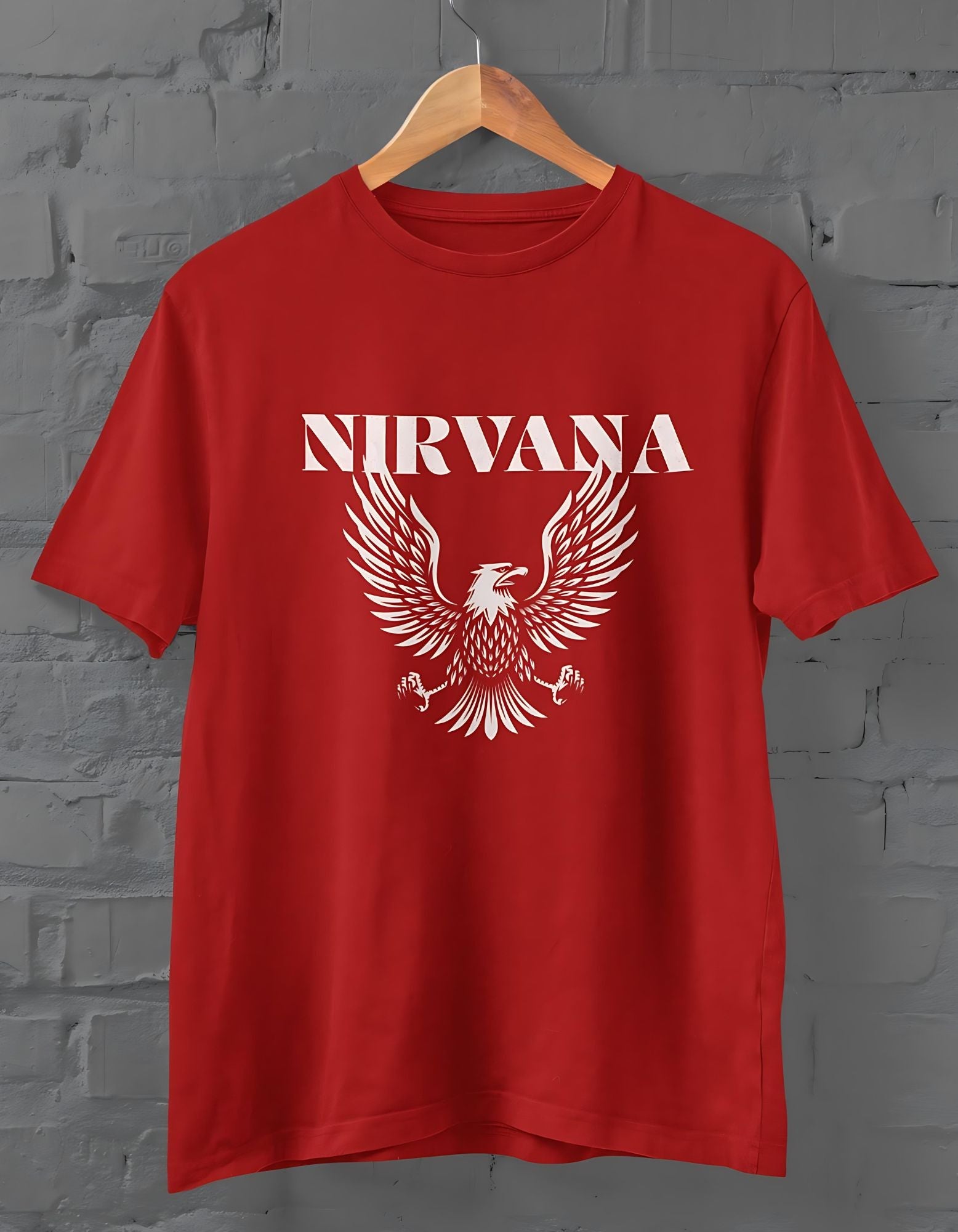 Nirvana Eagle Half Sleeve T-shirt for Men Red