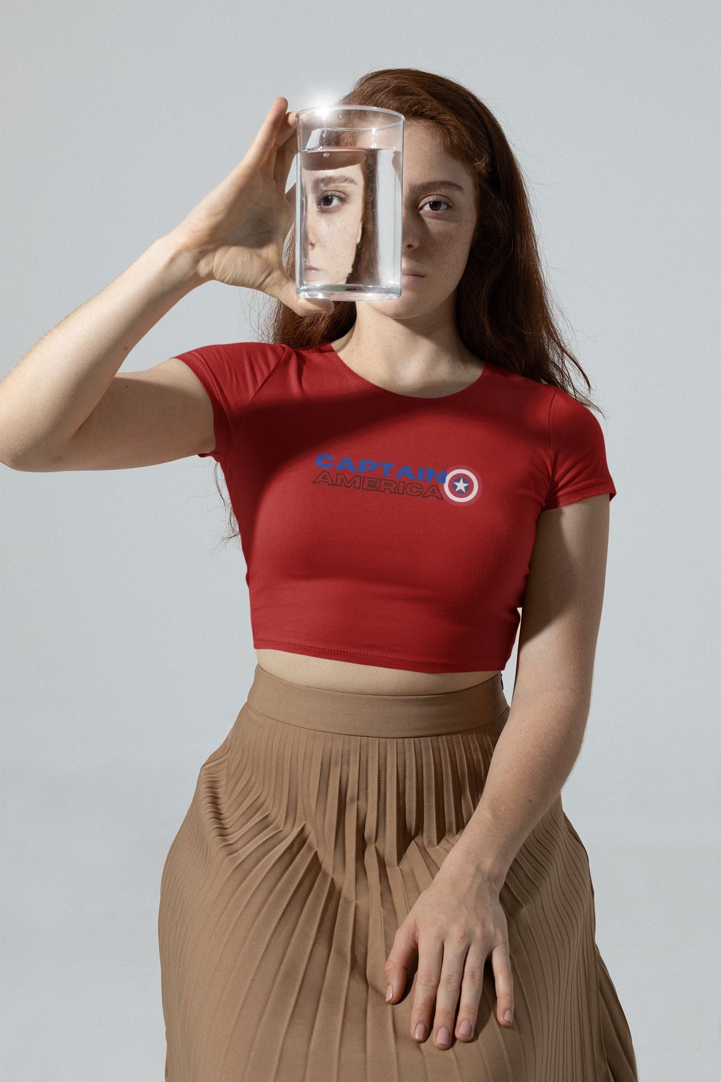 Captain America Crop Top for Women Red