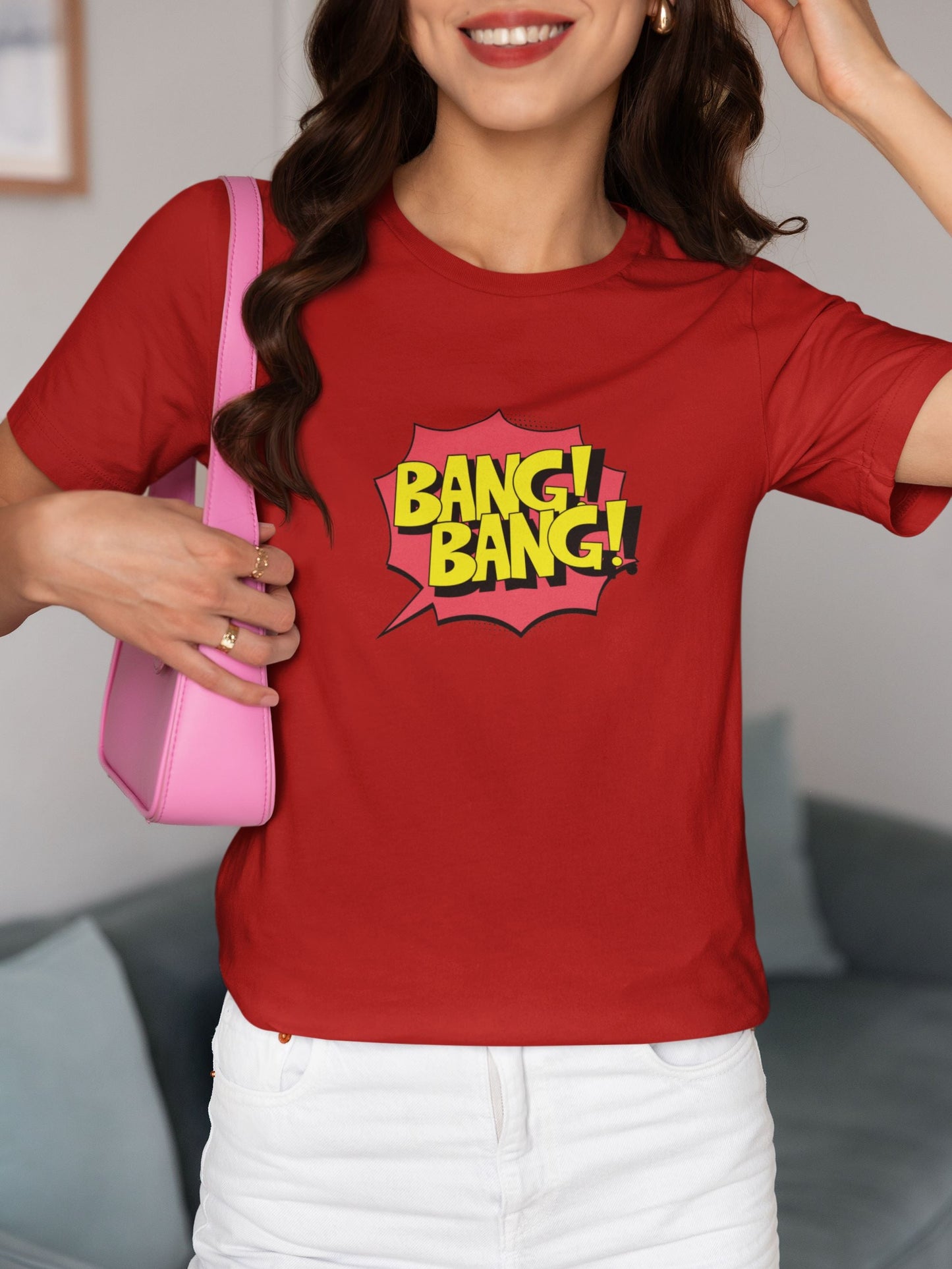 Bang Bang Half Sleeve T-shirt for Women Red