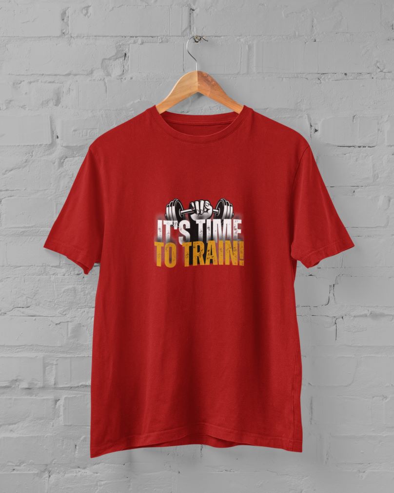 GYM - It's Time to Train Half Sleeve T-Shirt for Men Red