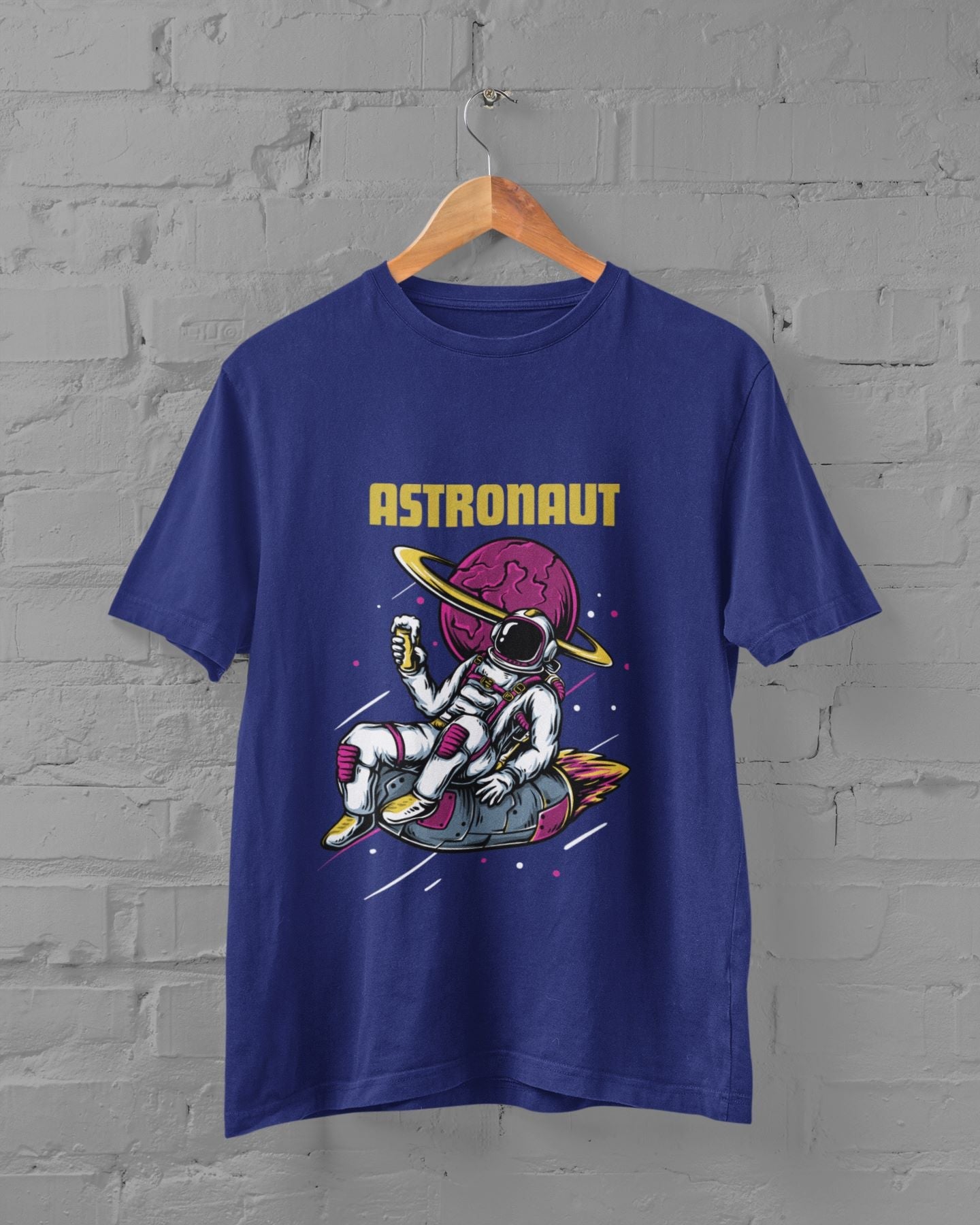 Astronaut chilling in space Design Printed in Royal Blue T-shirt