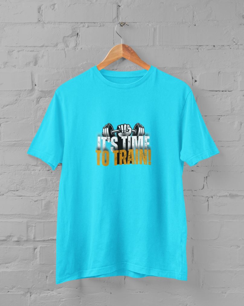 GYM - It's Time to Train Half Sleeve T-Shirt for Men Sky Blue