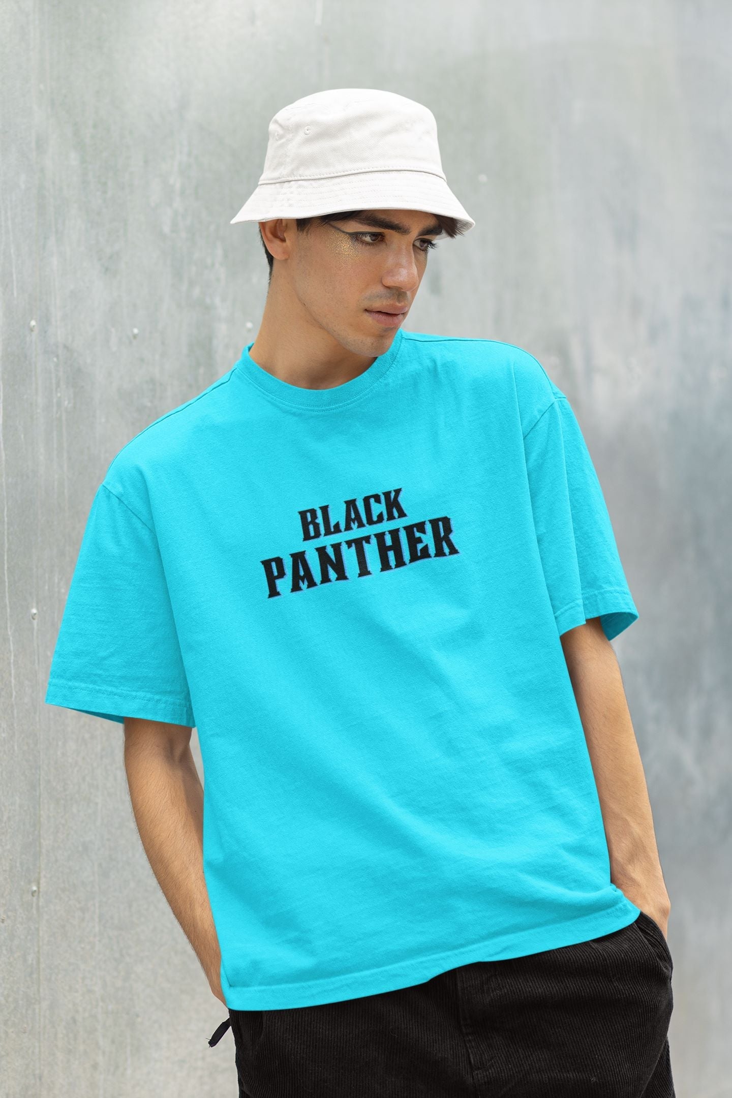 Black Panther Superhero Oversized T-shirt for Men Sky Blue