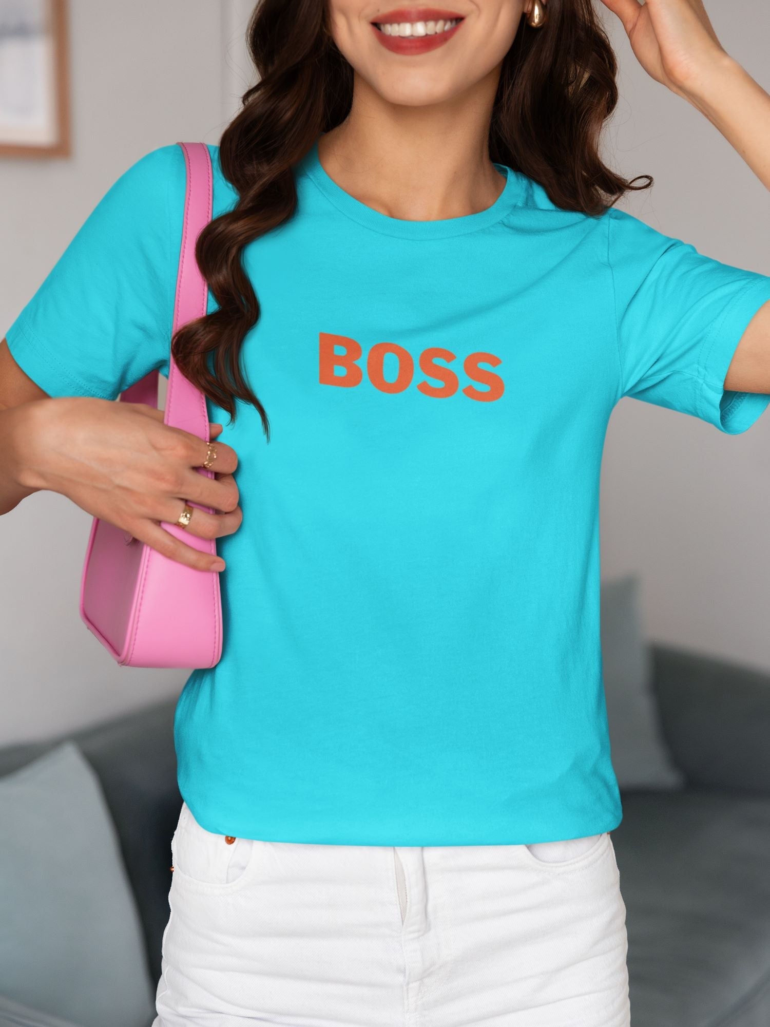 BOSS Half Sleeve T-shirt for Women Sky Blue