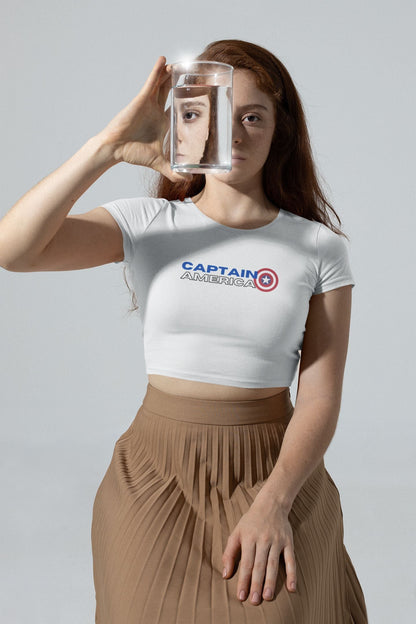 Captain America Crop Top for Women White