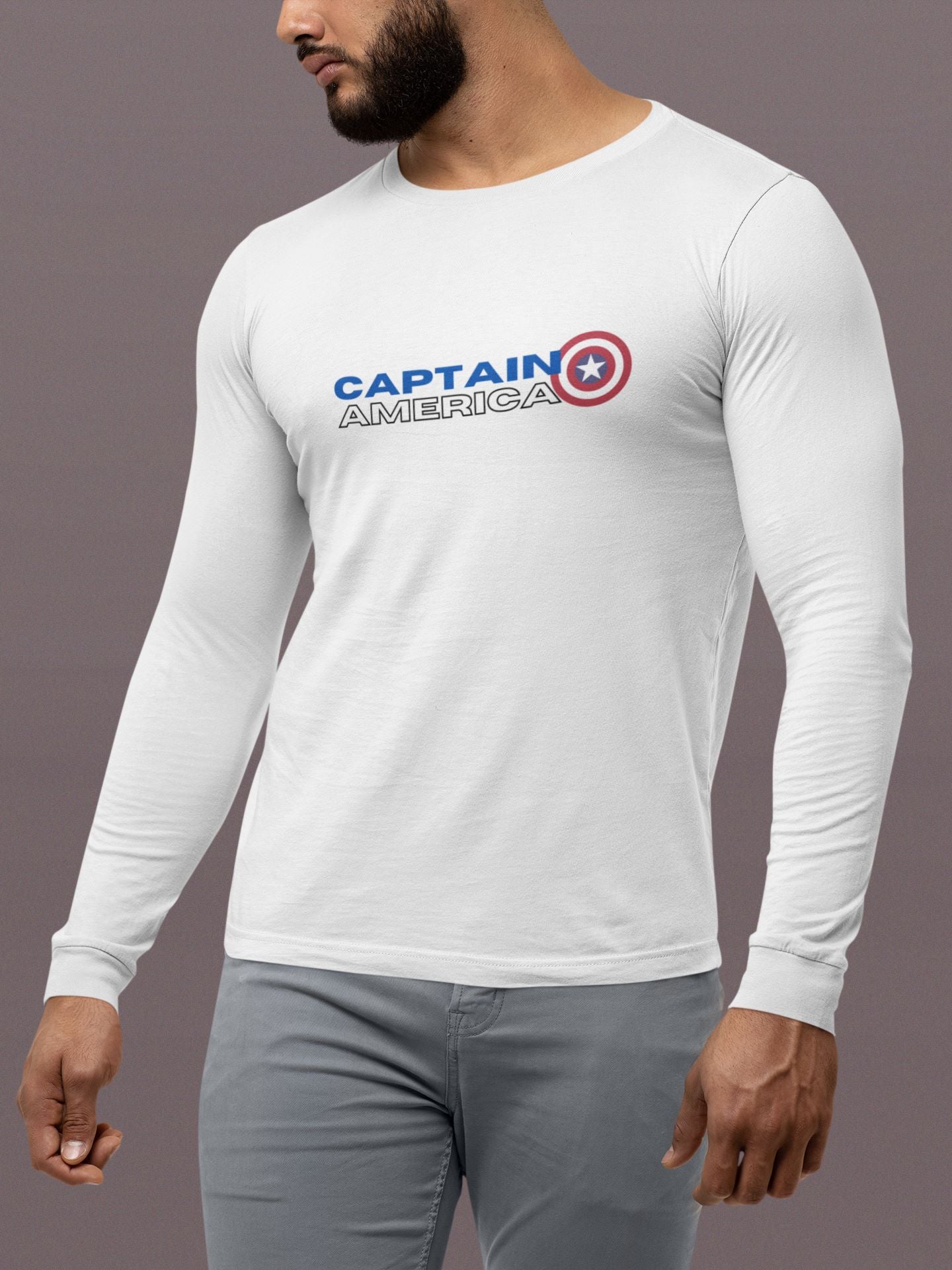 Captain America Superhero Full Sleeve T-Shirt for Men White